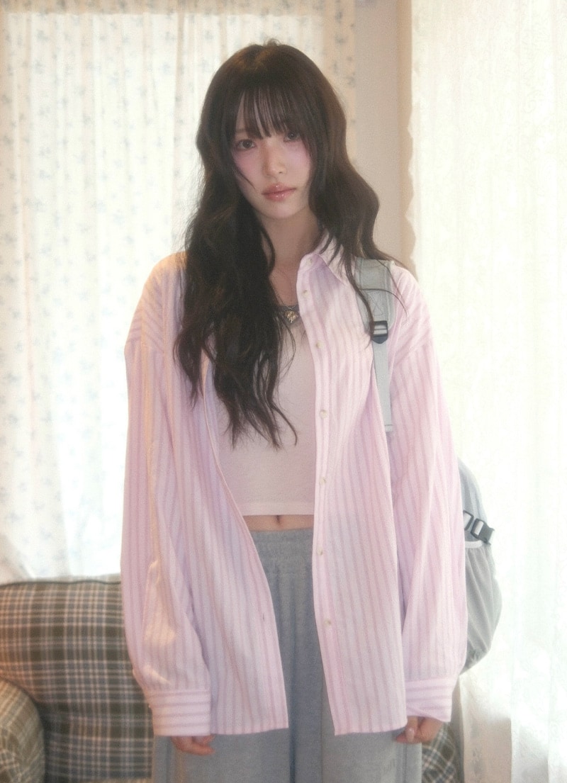 【AS"ON】 LOPY STRIPE SHIRT / PINK 正規品