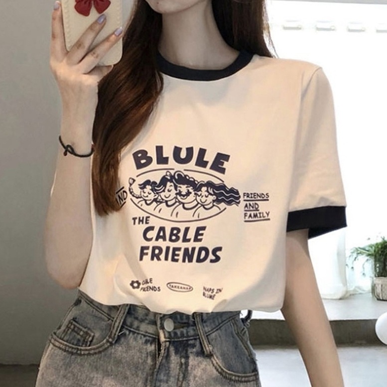 Tシャツ トップス ロゴプリントTシャツ レディース ロゴTシャツ プリントTシャツ 半袖 クルーネック バイカラー 白 ホワイト オシャレ シンプル きちんと感 可愛い キレイめ 上品 フェミニン