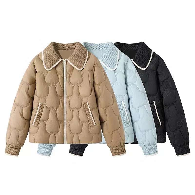 レディースショート丈薄手ダウンジャケット2023冬新作保温小香風開襟コットンジャケット-78