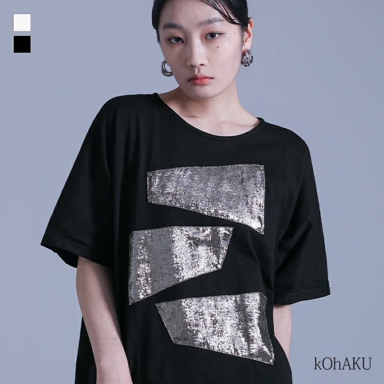 Tシャツ レディース カットソー 半袖 チュニック丈 クルーネック 綿100％ アシンメトリー スリット ドットボタン Tシャツ・カットソー チュニック プルオーバー Uネック ロング丈 無地 夏