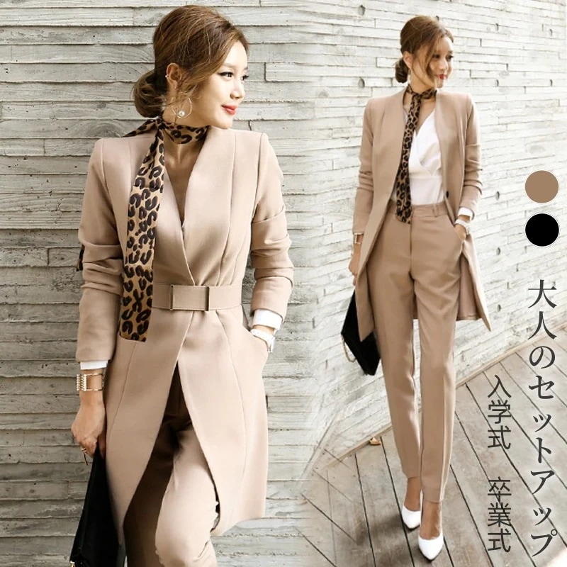 初春 新作 二点セット気質 韓国ファッション セットアップ セミロング 春アウター 春秋レディース スーツセット/ママスーツ 卒業式パンツスーツ スーツジャケット 入
