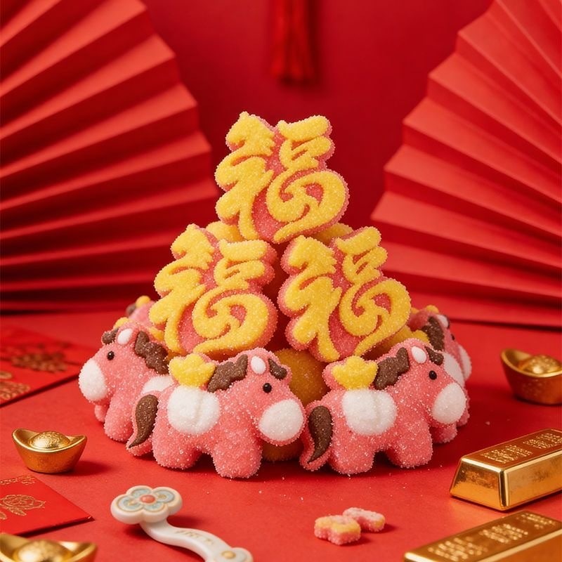 50100Pcs かわいいお正月ポニー型「フー」キャラクター3D綿菓子漫画スタイル食べられる装飾キャンディスナック誕生日プレゼント子供の日ギフト