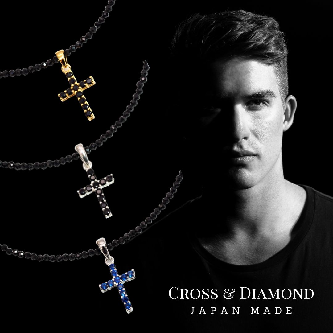 選べる!! 天然石 ブラック ダイヤモンド サファイア ネックレス クロス 十字架 18K WG YG ジュエリー ペンダント 誕生日 バレンタイン 宝石 貴金属 ジュエリー
