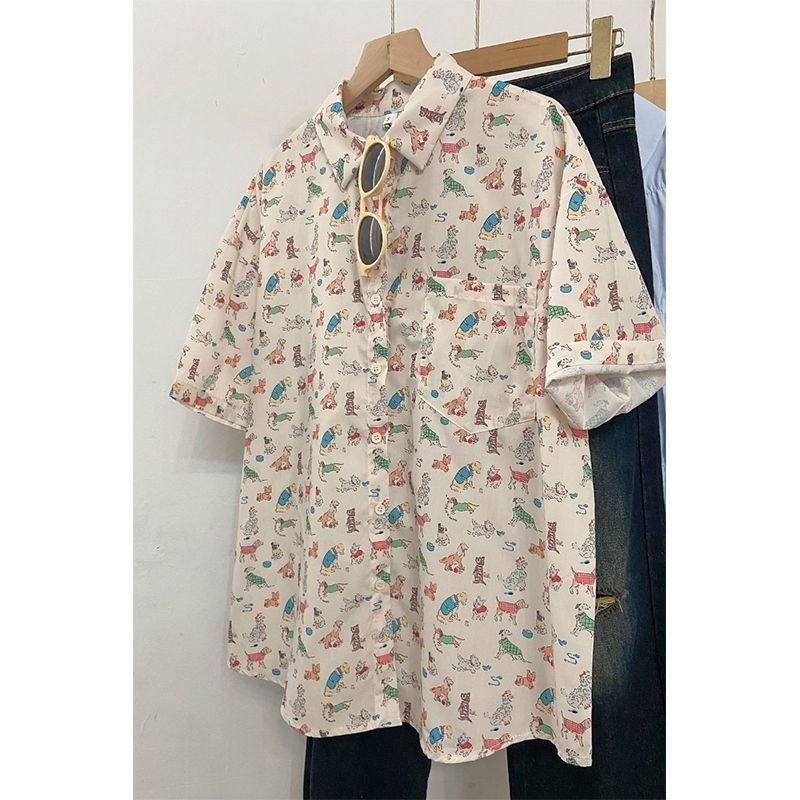 フレンチ プリント シャツ レディース アウター 半袖 トップス レディース おしゃれ レトロ リゾート 学生 ゆったり 花柄 シャツ211