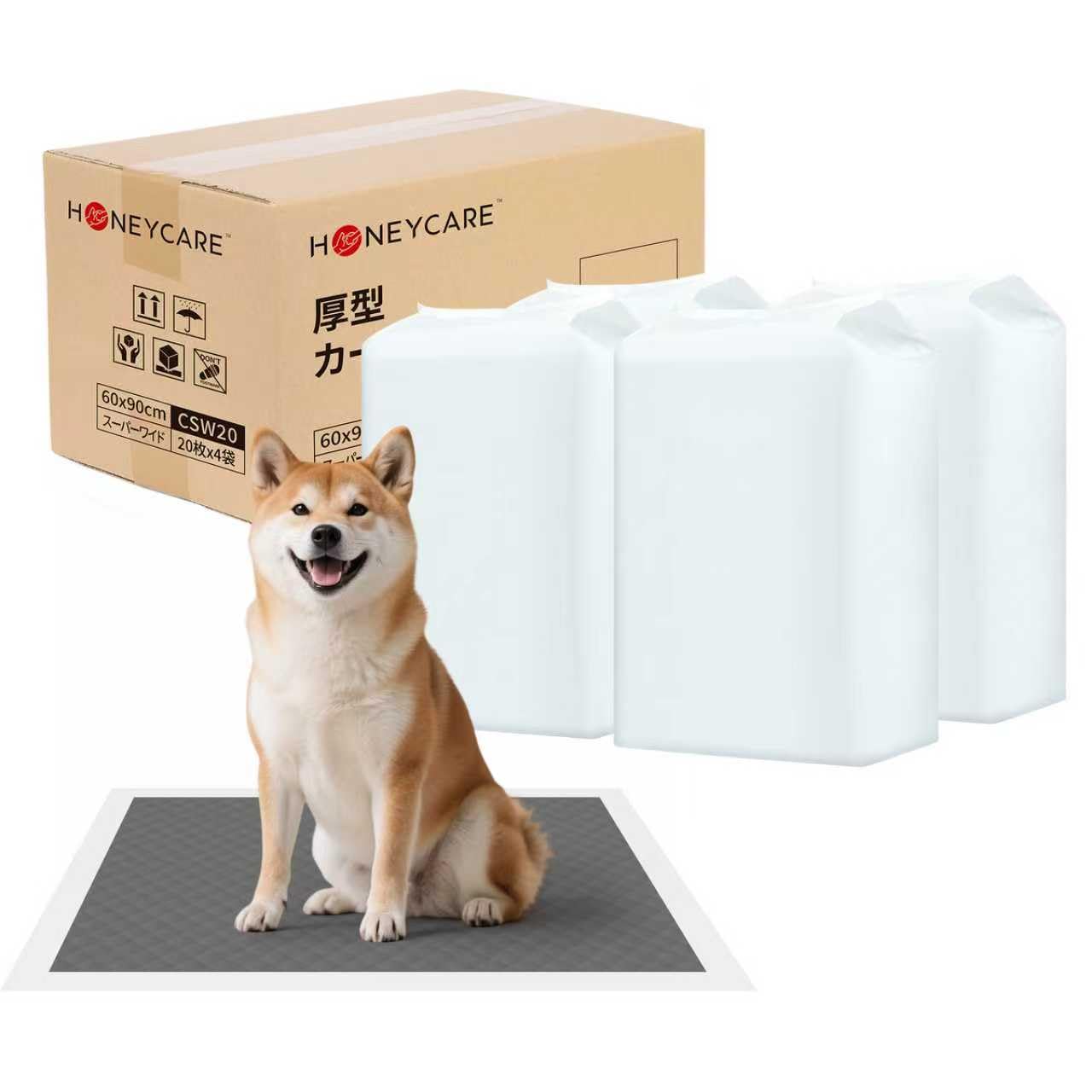 HONEYCARE ペットシーツ 厚型 炭入り消臭 カーボンシート 足ヌレ防止 犬用 猫用 トイレシート スーパーワイド 20枚*4袋 80枚入り