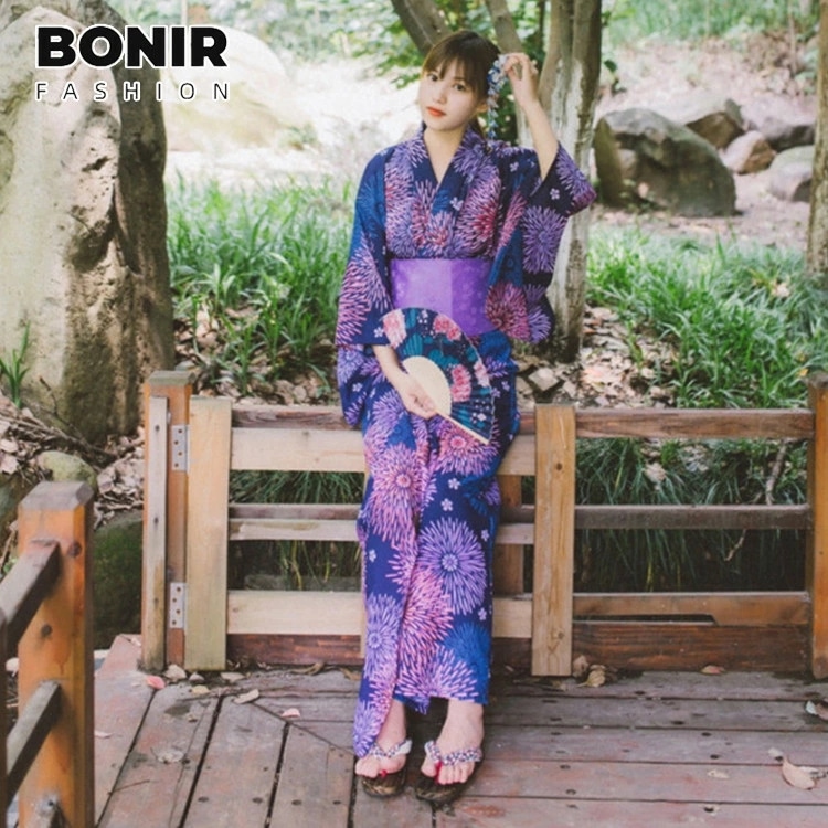 浴衣 レディース パープル 花火柄 きれいめ フリーサイズ レトロ オシャレ YUKATA 浴衣 作り帯 浴衣セット 寝巻き 部屋着 花火大会 櫻 夏祭りお出かけ 文化祭 盆踊り 女性用 簡単 着れる