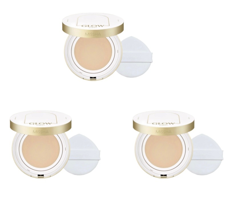 [本品2+1]グロー クッション ファンデーション ライト 本品13g+本品13g+本品13g 韓国コスメ 韓国人気 パデ シワ トーンアップ 紫外線カット しっとり 栄養 水分カバー 光彩