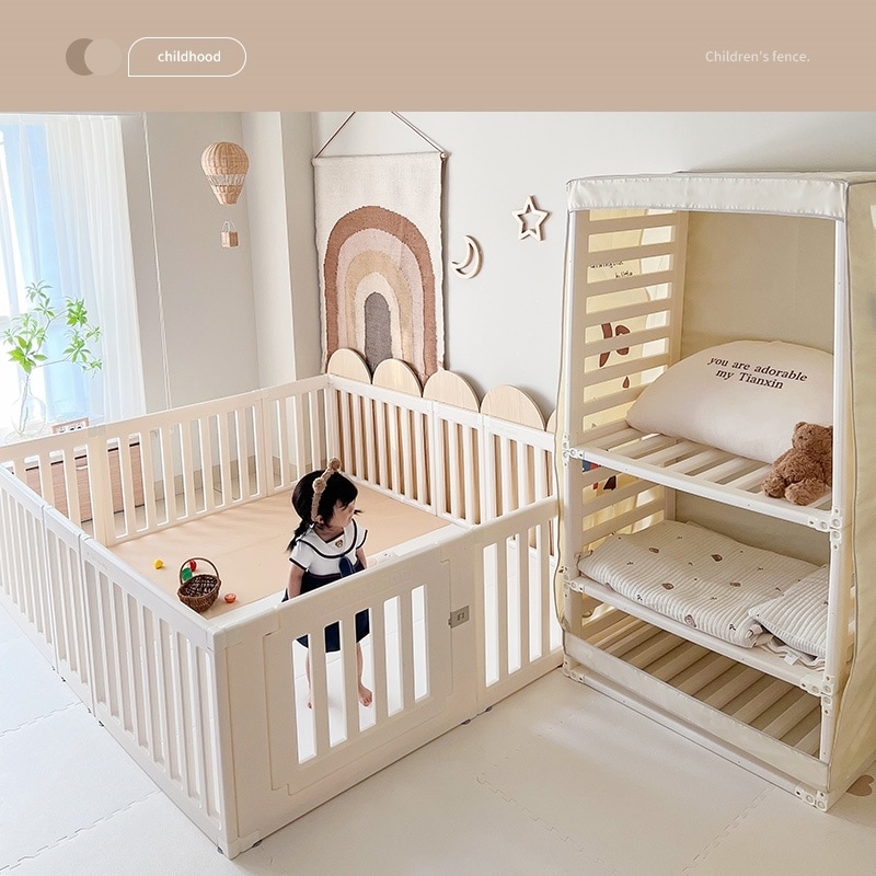 ベビーサークル 内径122*150cm 外径変形可能 収納棚へ変身可能 扉付き ベビーゲート ベビーフェンス プレイヤード 簡単組立 柵 キッズ【内径122*150cm】 da