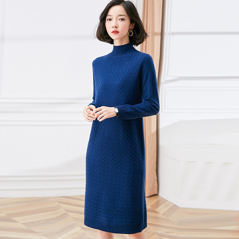 セーターの女性100% 純ウールのセーターのスカートの女性春秋の中で長いタイプのニットのスカートがゆ