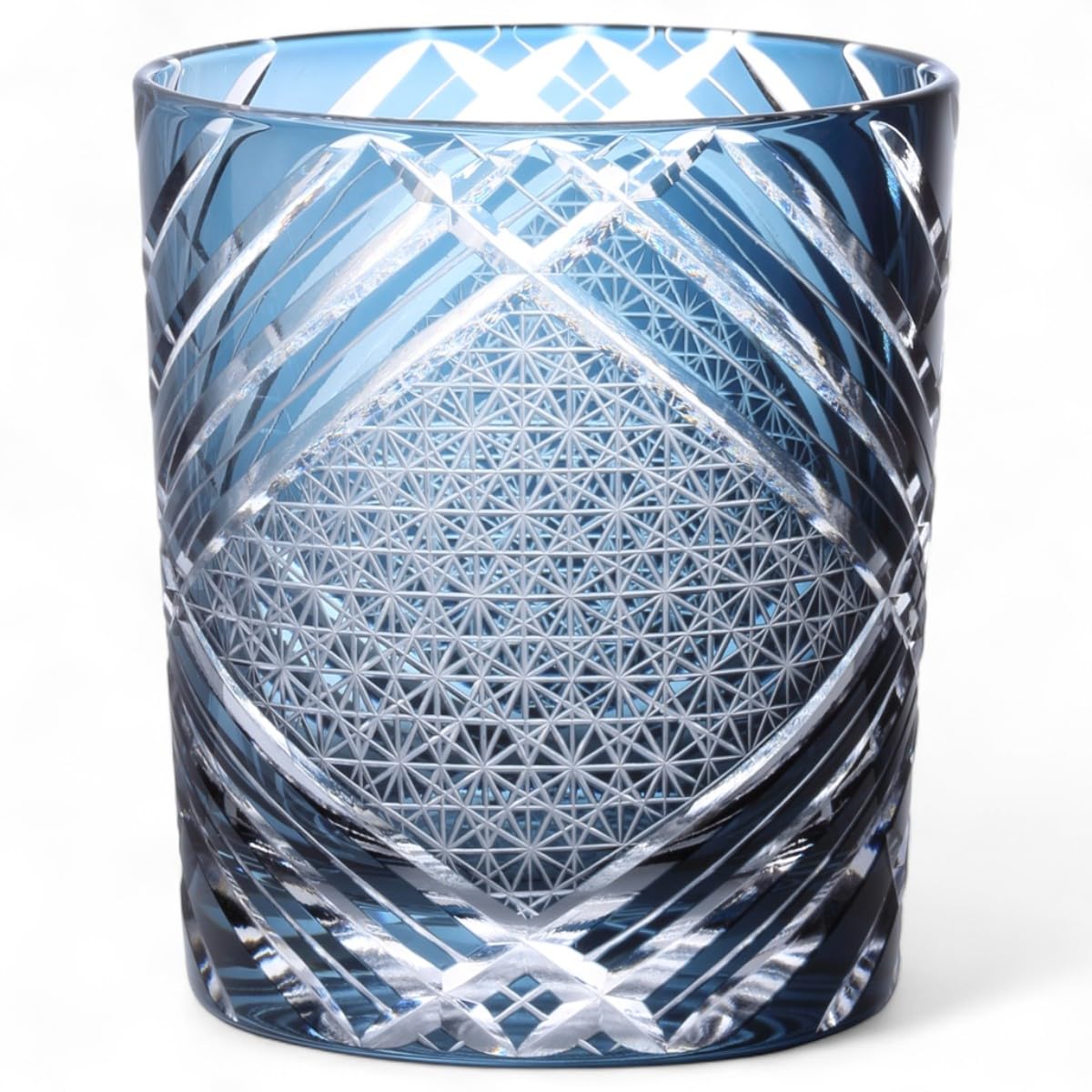 J-kitchens 水影 切子 ウイスキー グラス カップ Φ80xH90mm 280cc 窓小紋 インクブルー Current Model