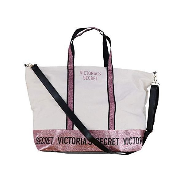 Victoria s Secret Tote Bag Weekender Purple Sparkle Color Ivory Extra Large 並行輸入品