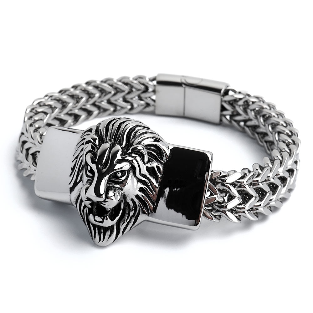 ステンレス ライオンブレスレット [b793-silver]