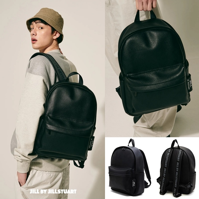 POLAR ブラック レザーストラップ ロゴバックパック ユニセックス 韓国人気 カジュアル おしゃれ シンプル トレンド