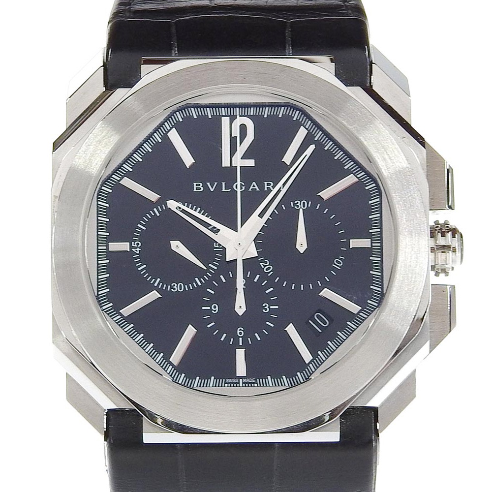 オクト ヴェロチッシモ 裏スケ cal.328 BG041SCH 腕時計 ステンレススチール クロコダイル 自動巻き クロノグラフ メンズ 黒文字盤 中古品 Aランク