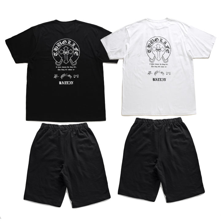ACE FLAG 上下セット 半袖 ブランド Tシャツ ハーフパンツ メンズ 春夏用 黒 白 大きいサイズ エースフラッグ セットアップ ビッグシルエット 馬蹄