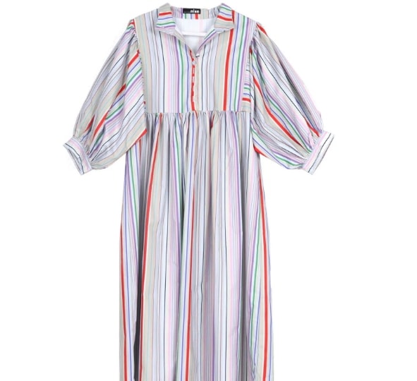 個性的 ワンピース ロング ロング丈 7分袖 七分袖 バルーンスリーブ 襟付き Aライン プリーツ かわいい 大人可愛い きれいめ 大人 上品 おしゃれ お洒落 レトロ こなれ感 ラフ ラブリー