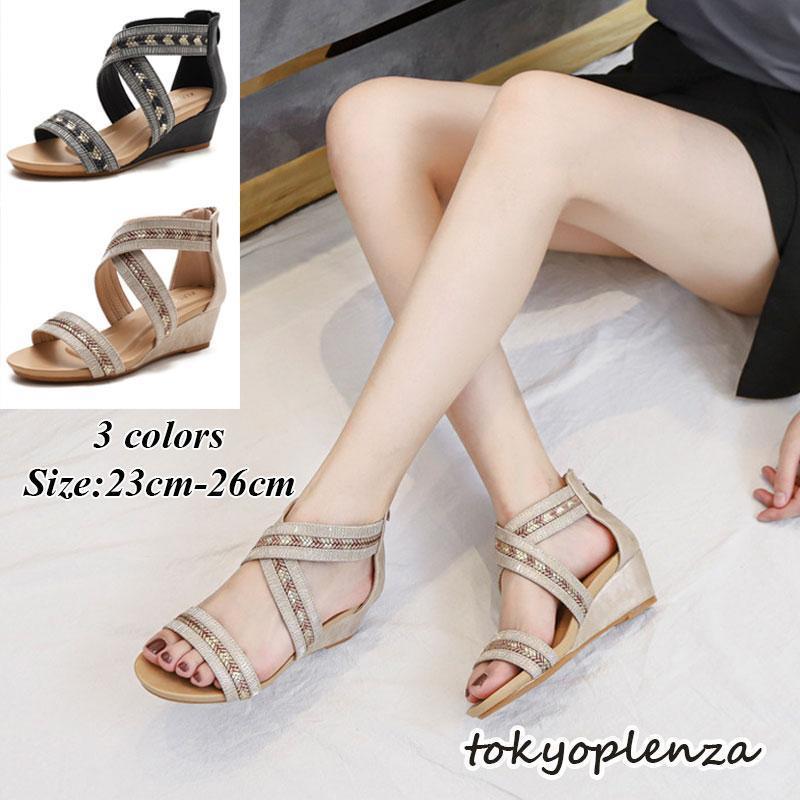 ストラップサンダル 新作 サンダル 美脚 大きいサイズ 夏サンダル シンプル レディース 歩きやすい ウェッジソール オシャレ 厚底靴 履きやすい
