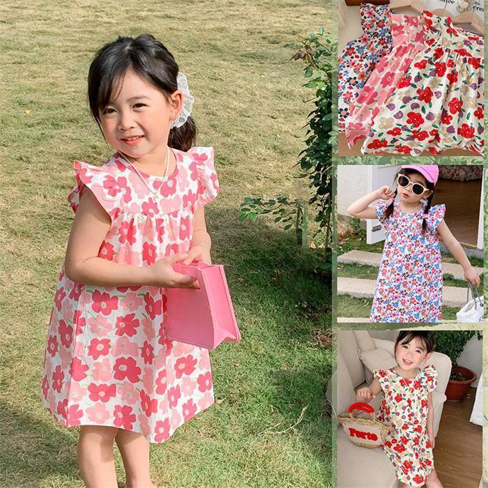 团购8件套ワンピース ベビー ノースリーブ 子供服 春夏 女の子 キッズワンピース ロングワンピース チュニック ジュニア 可愛い 花柄 90 100 110 120 130 140