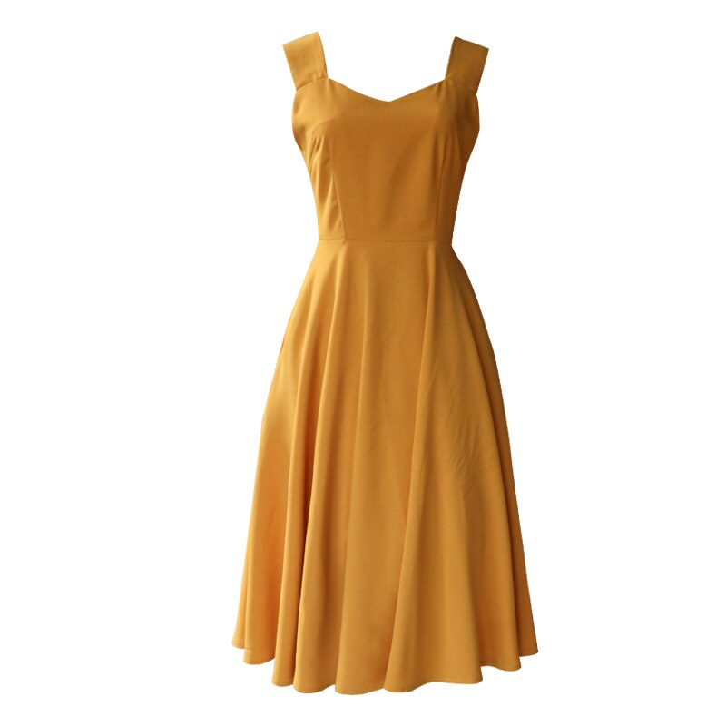 4色 ワンピース ノースリーブ 夏 きれいめ aライン フレア 膝下 ミモレ丈 襟なし フレア タイト 細身 Aライン 黒 ブラック 赤 レッド 黄色 イエロー オレンジ XS S M L XL 小さ