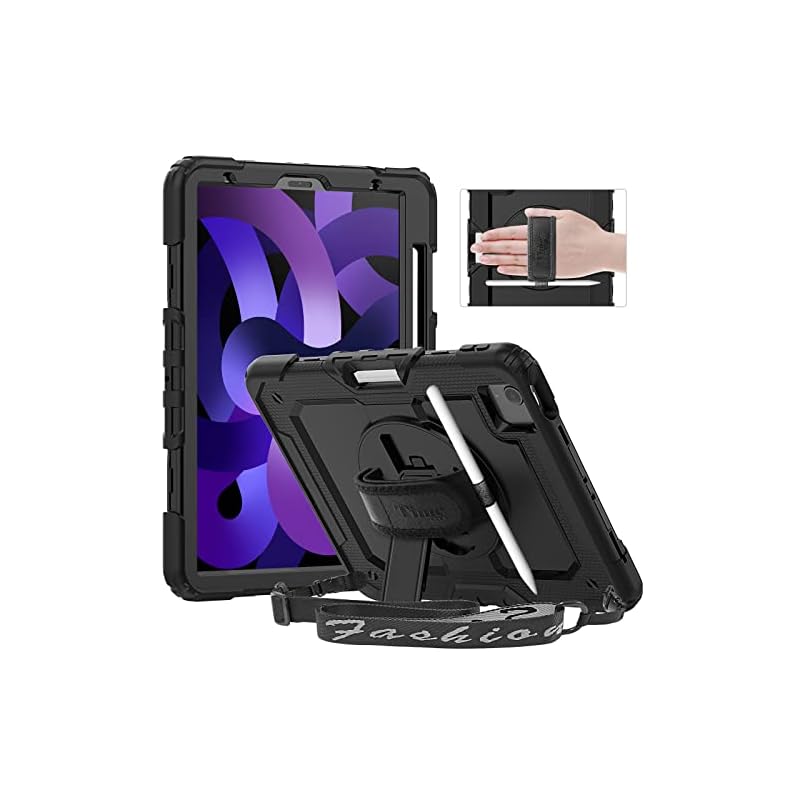 Timecity iPad Air 第5世代 ケース (2022新モデル) 耐衝撃 iPad Air 第4世代 ケース (2020) 三層保護 頑丈 360回転スタンド 画面保護フィルム ショルダー