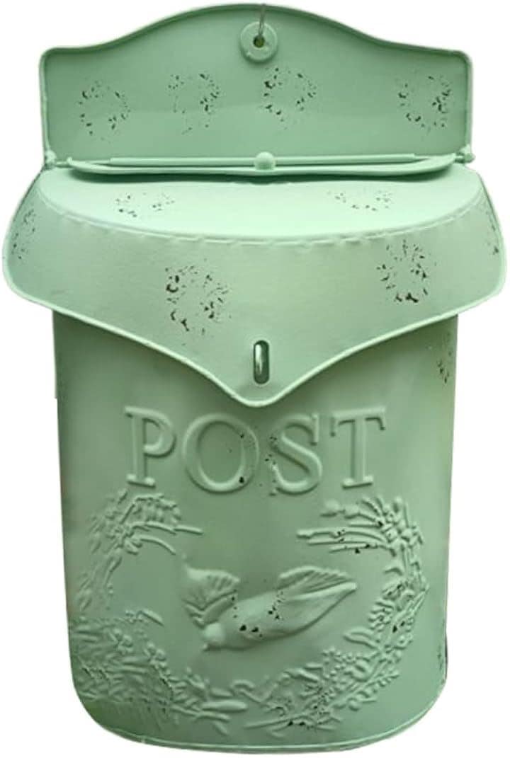 郵便屋 郵便受け 郵便ポスト 屋外 壁掛け メールボックス 玄関ポスト 薄型 防水 アンティーク ヴィンテージ(グリーン, 画像参照)