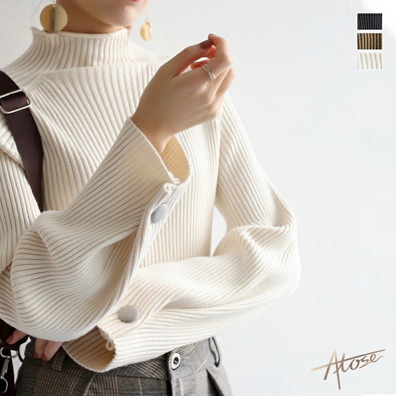 【2点購入で150OFF】【短納期】ハイネックニット 秋服 レディース ニット セーター 長袖 ハイネック シンプルニット シンプル ベーシック タートルネック 無地 ゆったり 秋冬 クロップドニット