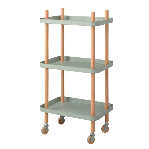 木製 サイドワゴン/キッチン収納 3段 グリーン 幅50.5cm キャスター スチール リビング 台所 組立品 8,693円