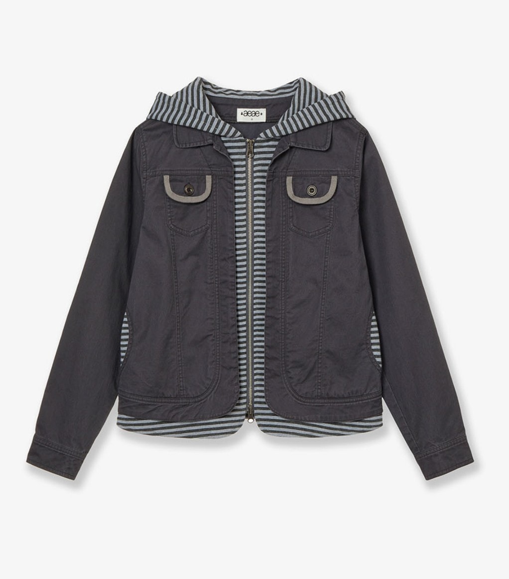 【aeae】 26SS HOODIE LAYERED JACKET : CHARCOAL