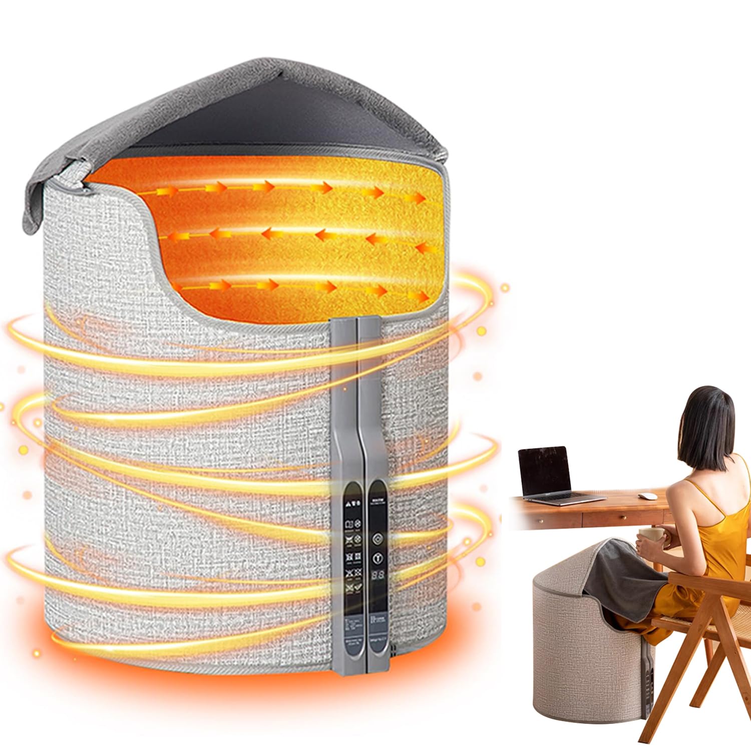 【MOZUSA】2025新登場遠赤外線デスクヒーター 円筒形全方位発熱 ロールアップ式 10s 速熱 無騒音 ひざ掛け付き 5段温度調節 5段階タイミング タイマー機能 45転倒保護 大きいサイズ