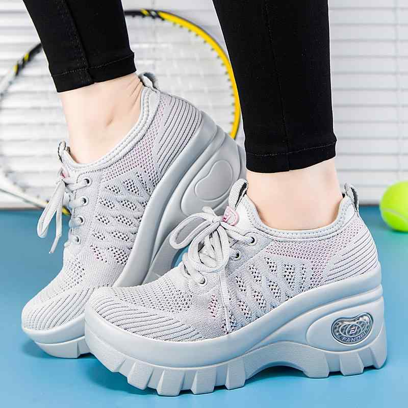 8cm 厚底 スニーカー メッシュ 通気性 黒 グレー かっこいい マニッシュ 運動靴 レディース ウェッジソール ゴツい ダッドスニーカー 爽やか 蒸れにくい 透け感 春スニーカー 夏スニーカー 女