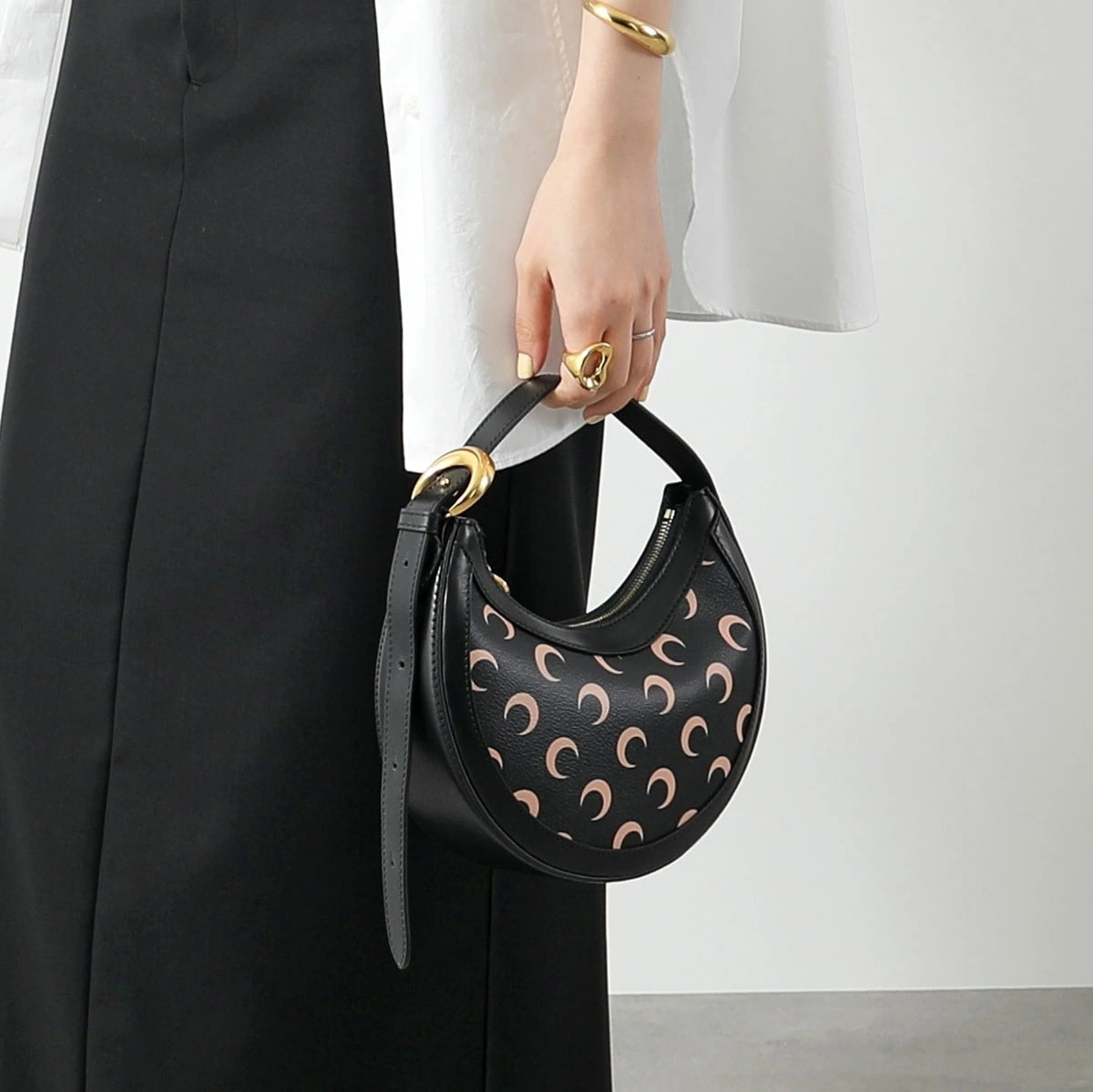 Marine Serre マリーン セル ハンドバッグ Moon Canvas Eclips Mini WBA002A RWOV0030 レディース レザー 三日月 モチーフ 鞄 IT99/INVER