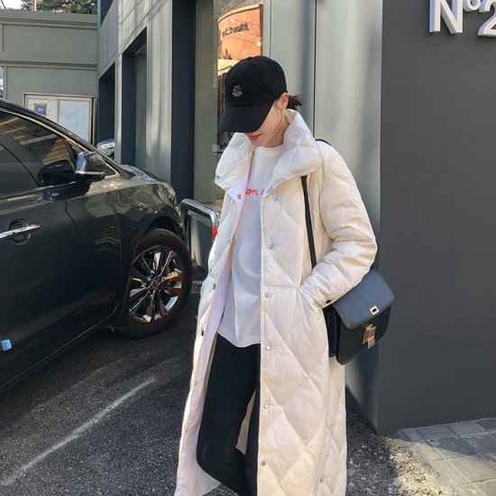 ダウンコート キルティングコート ロングコート スタンドカラー 無地 スナップボタン ロング丈 キルティング レディース ホワイト かわいい カジュアル きれいめ シック 通勤 秋 冬 おしゃれ 11,052円