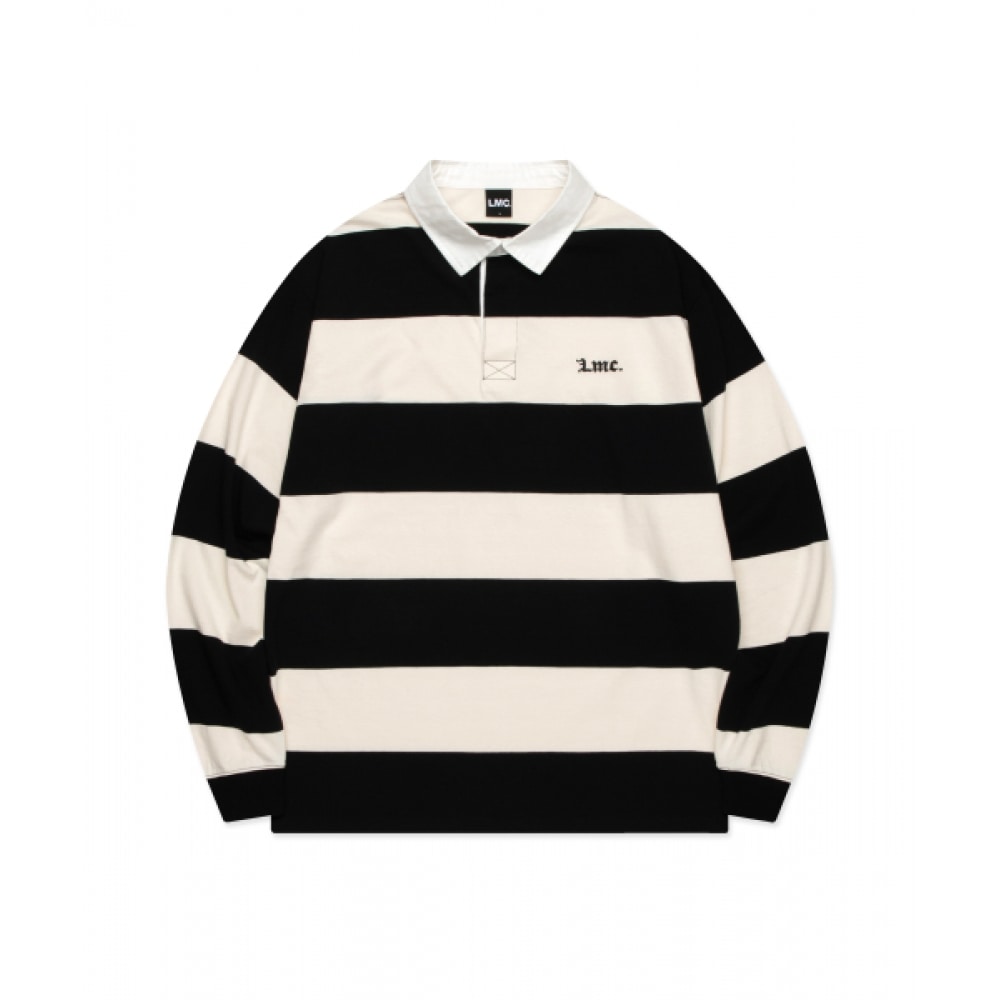 LMC ストライプゴシックネームラグビーシャツブラック
