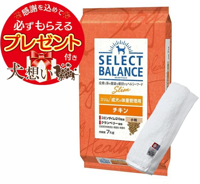 【プレゼント付】セレクトバランス スリム チキン 小粒 成犬の体重管理用 7kg【犬想いオリジナル今治ハンドタオルセット】【タオルカラー ホワイト】【正規品】