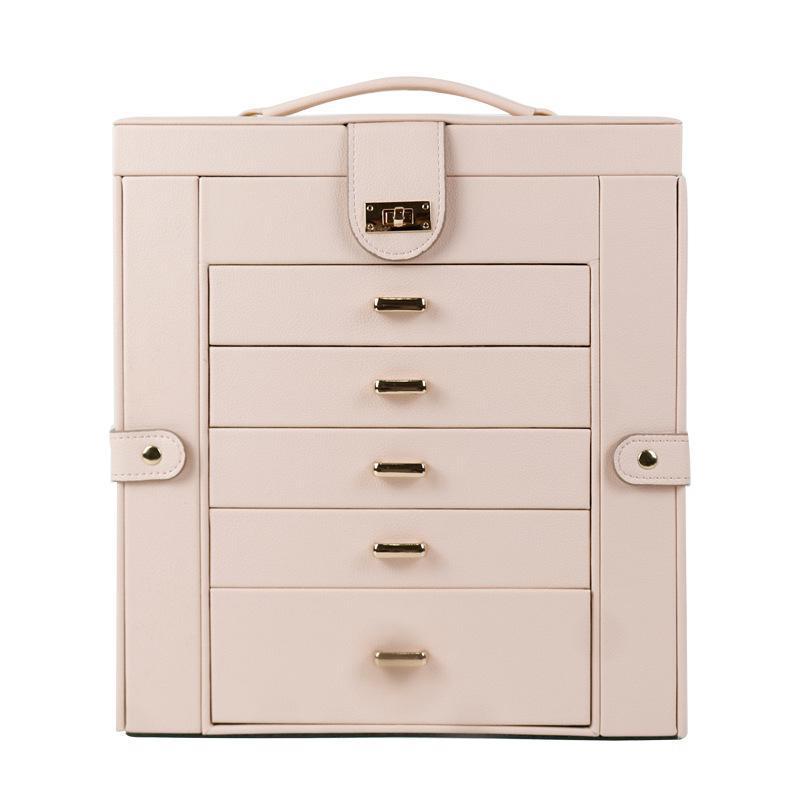 ジュエス クリスタル 木製 大容量 可愛い 姫系 ネックレス 鏡付き アクセサリー収納 アクセサリーケース 宝石箱 5段 白 ピンク 6,408円