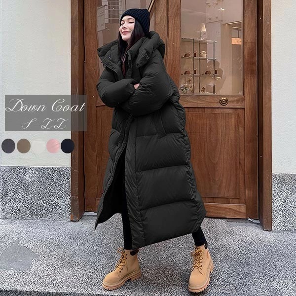 ダウンコート レディース ロング ベンチコート フード アウター ジャケット 大きいサイズ ダウンジャケット 90%ダウン シンプル オーバーサイズダウン 冬服 柔らかい 無地 ロングコート 暖かい