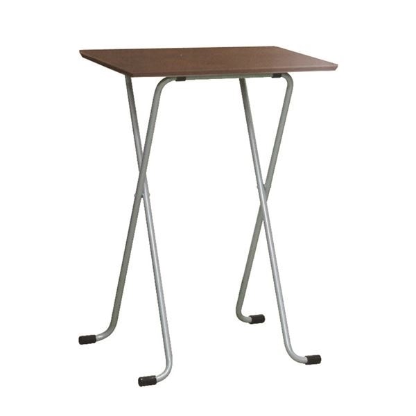 折りたたみハイテーブル 角型 ダークブラウンシルバー 幅60cm 日本製 木製 スチールパイプ ダイニング リビング