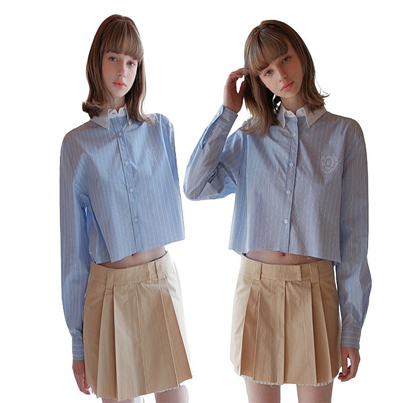 Stripe cropped Mu shirt BLUE