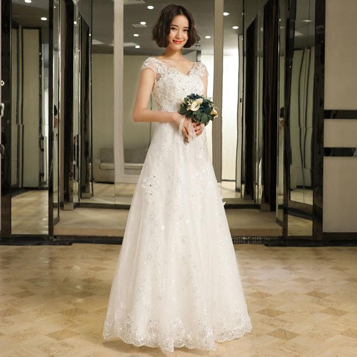 ウェディングドレス Aラインドレス 結婚式 挙式 ウエディングドレス 二次会 花嫁 披露宴 ブライダル ロングドレス 大きいサイズ シンプル 編み上げ Vネック