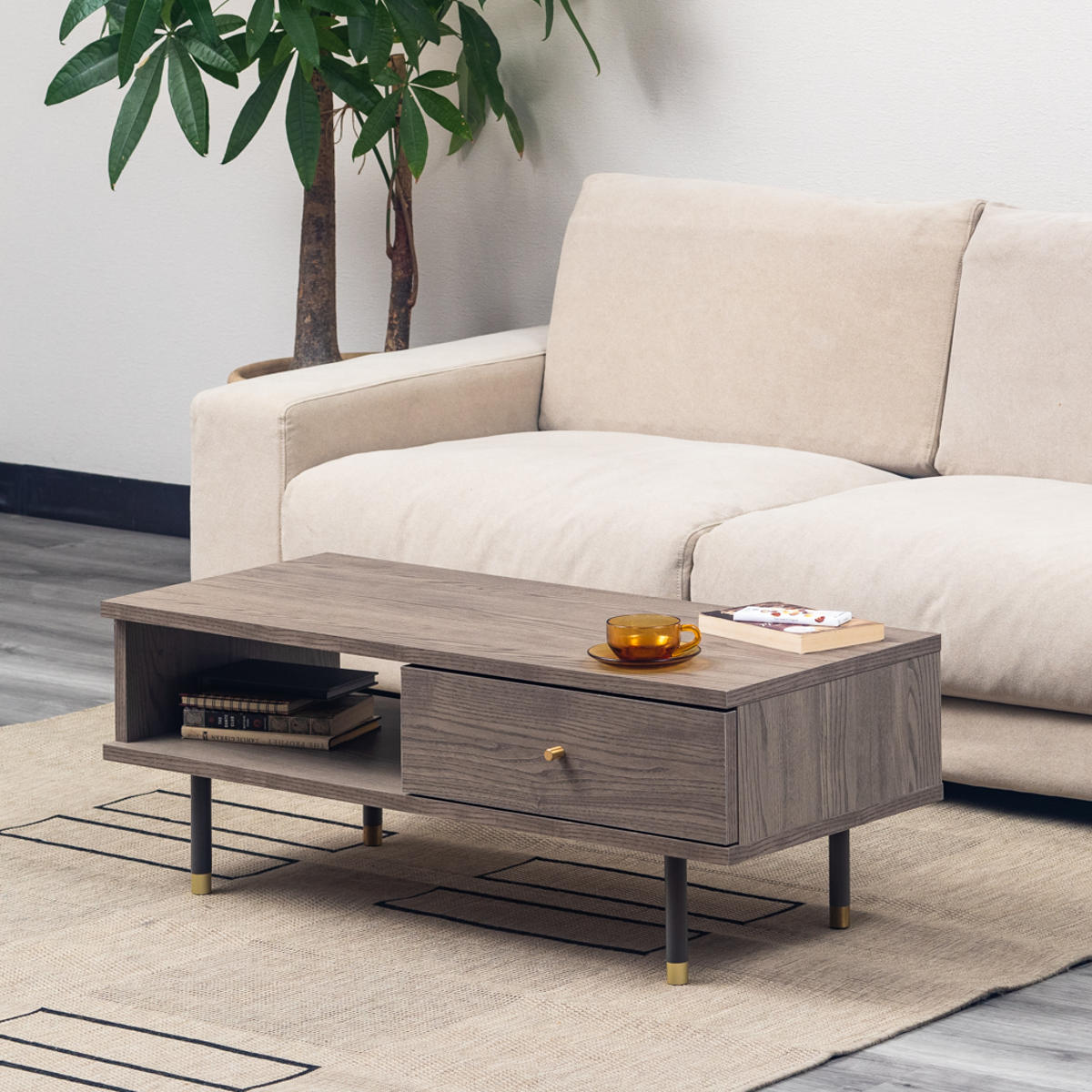 センターテーブル 幅100cm リビングテーブル 収納棚付 パレ テーブル ローテーブル リビング 収納 引き出し 棚 日本製 机 つくえ ドレッサー ロータイプ おしゃれ 化粧台 木目