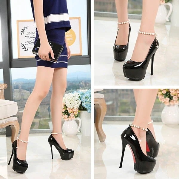キャバ パンプス ハイヒール ピンヒール アンクルストラップ パール ヒール14cm オープントゥ ラウンドトゥ 美脚 大人可愛い パーティー 結婚式 二次会 小さいサイズ 大きいサイズ 21.0 2