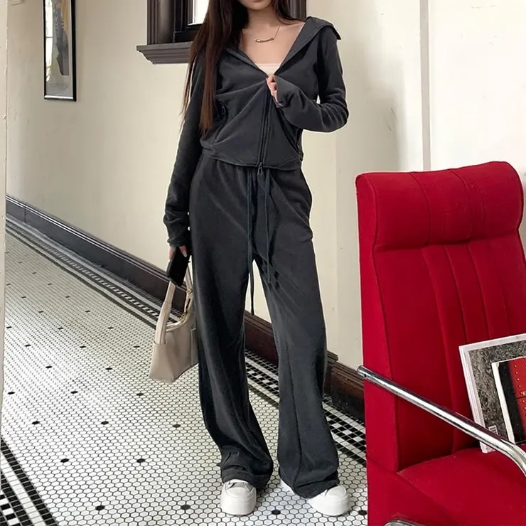 【SHOPLIST限定】フリース感のあるジャケットドレープストレートパンツ2点セット