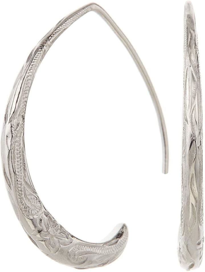 アクセサリーショップピエナサージカルステンレス ハワイアンジュエリー オーバル プルメリア スクロール フックピアス レディース(シルバー)