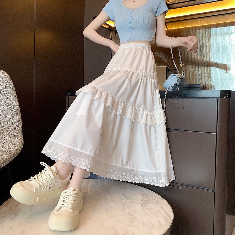 【1つ買うと10つ無料】女性のための白いスカート2025スプリングハイウエストミッドレングス ラインスリミングケーキスカートスカート