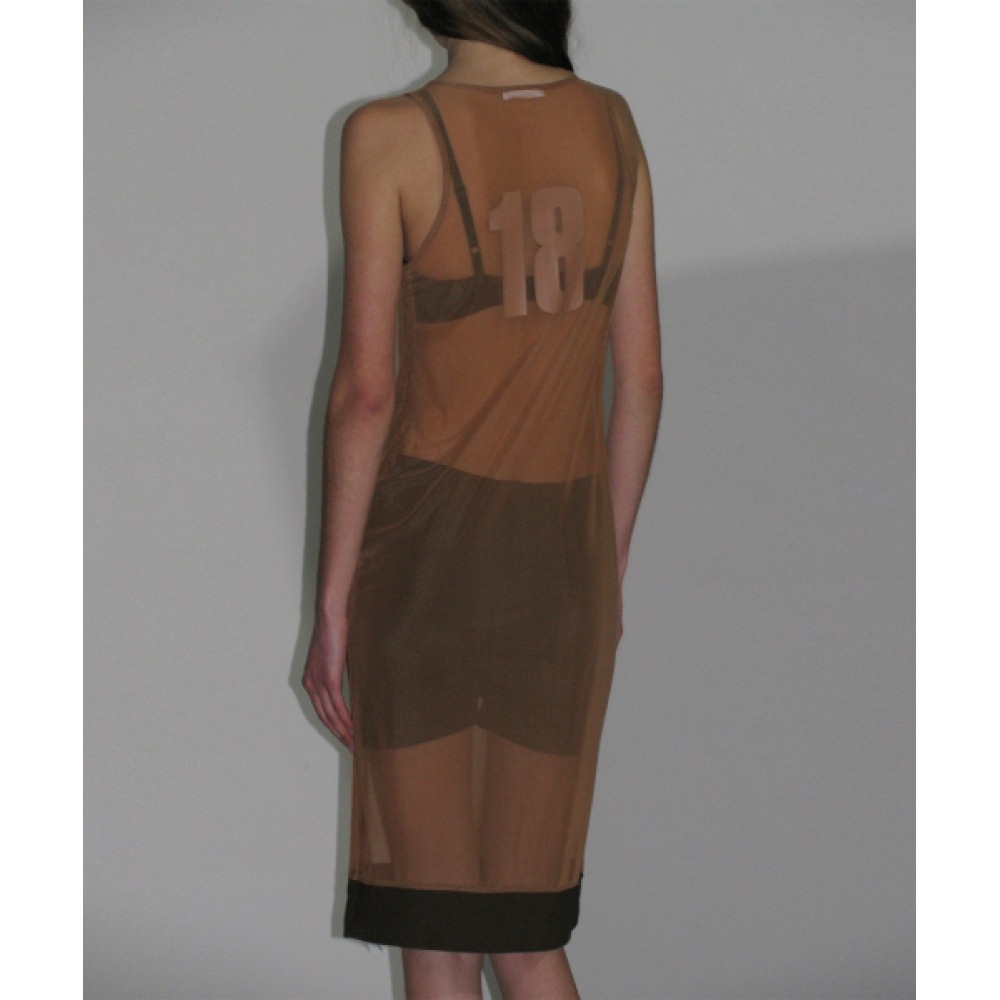 PARTIMENTO レディースナンバリングプリントメッシュドレス_コーヒー