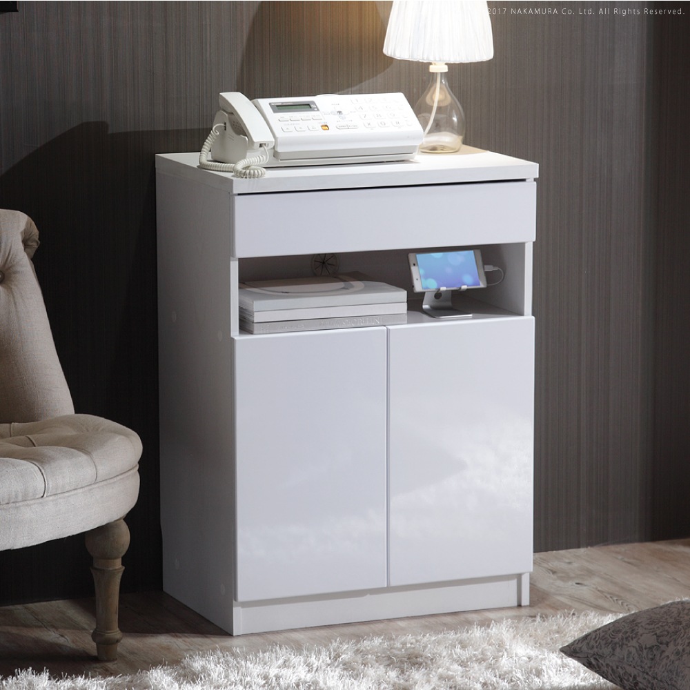 ラック 棚 扉付き キャビネット 白 鏡面 シンプル クール スタイリッシュ サイドボード ルーター収納 ホワイト 幅60cm