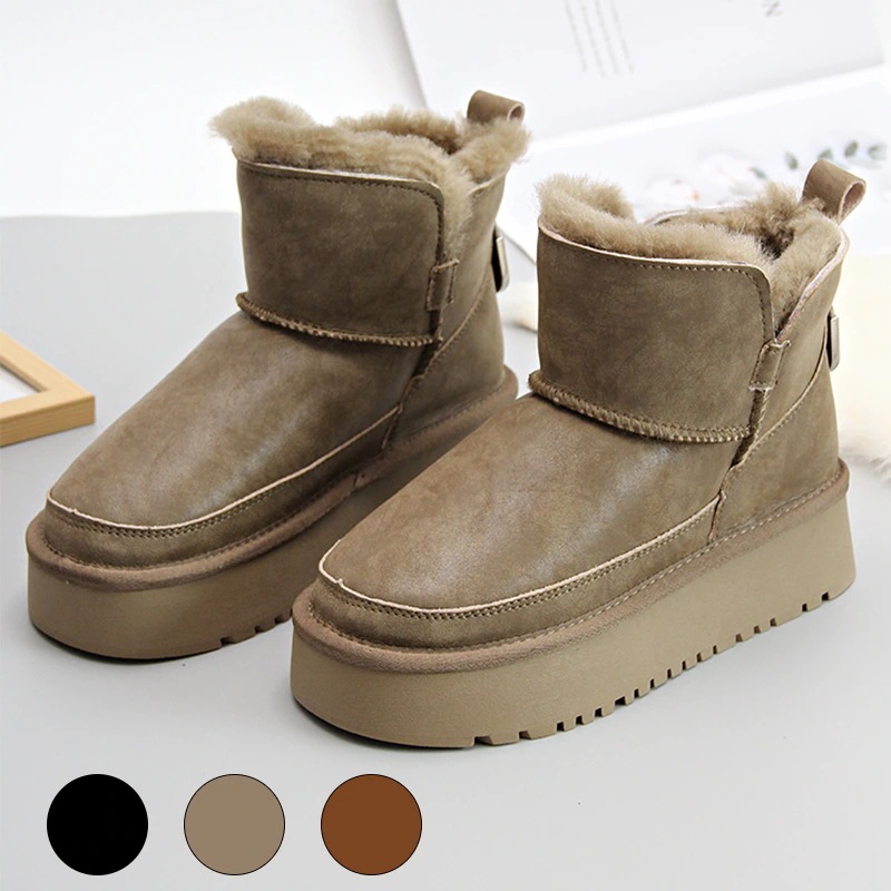 VMT36 韓国 ブーツ 牛革+ウール スノーブーツ ショートブーツ 長靴 ムートンブーツ 厚くて暖かい 本革 裏起毛 ブーツ レディース 冬のブーツ 靴 厚底ブーツ 冬 韓国ファッション シューズ