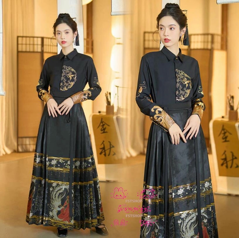 【2025新作入荷】ハロウィン漢服コスプレ衣装レディース2点セット男女兼用チャイナ服セット メンズダンス衣装セットアップ馬顔スカート古典ダンスウェア中華コスプレ衣装トップスとスカート学園祭 文化祭コス