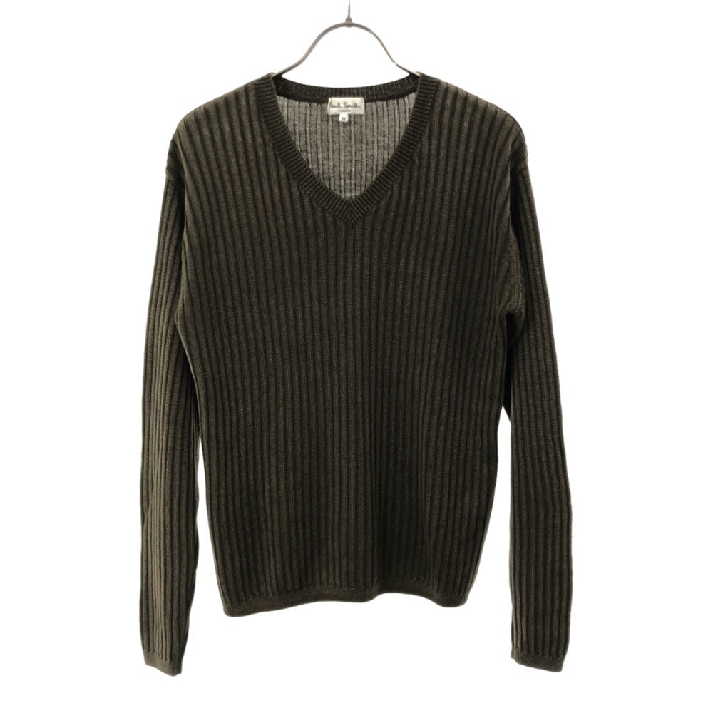 日本製 ウール 長袖 Vネック セーター M カーキ ニット レディース