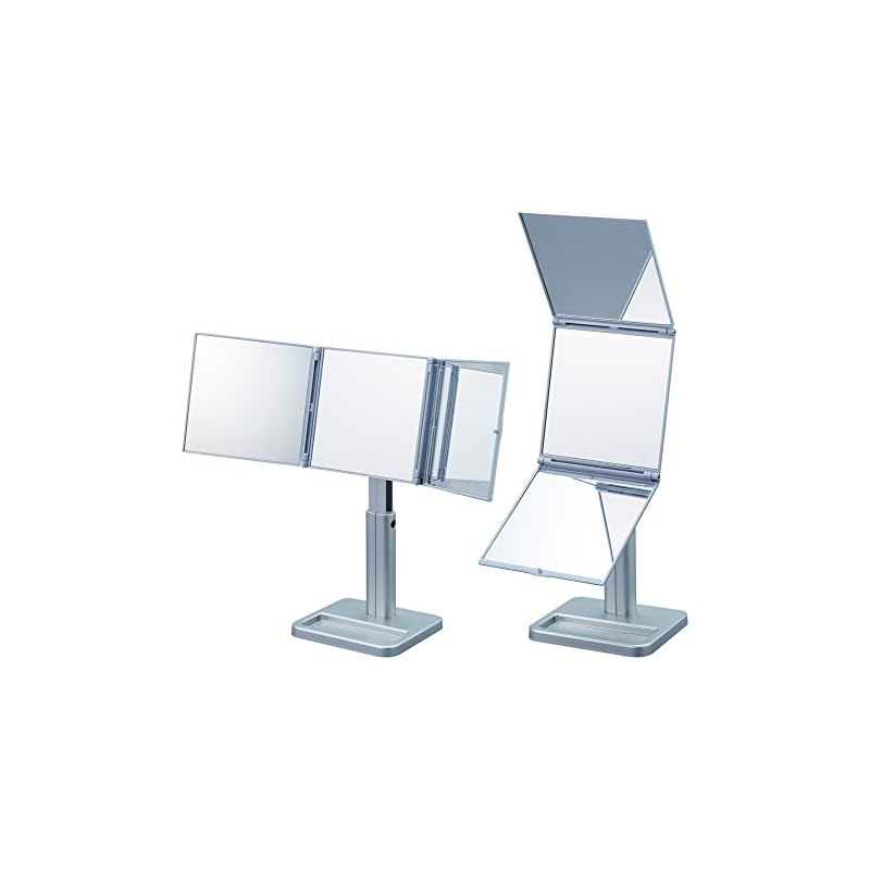 ナピュアミラー 【髪染め ウィッグ用】 三面鏡 3WAY ナピュアミラー 化粧鏡 メイクアップミラー 360度回転 高さ調整 角度調整 シルバー 日本製